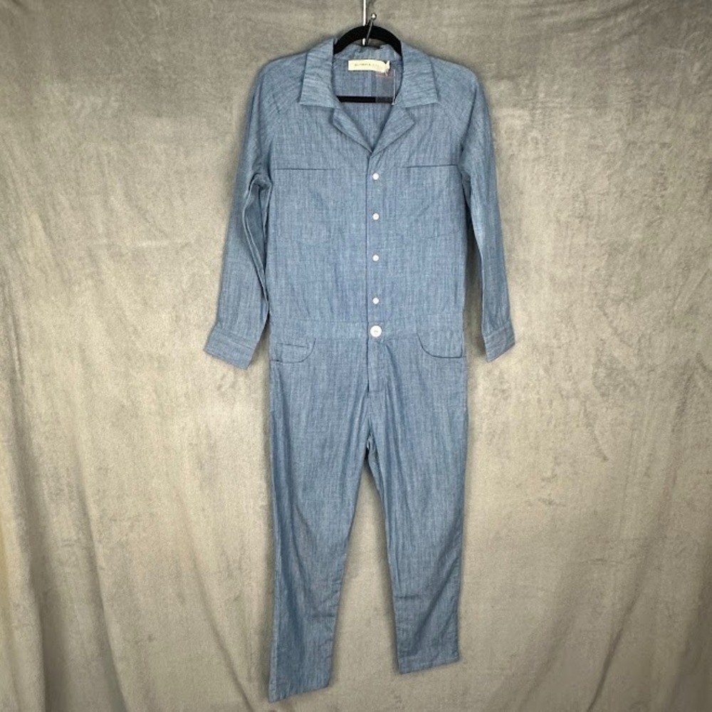 Olympia Etal Jumpsuit Womens Small Blue Chambray Neutral Quiet Luxury Minimalist